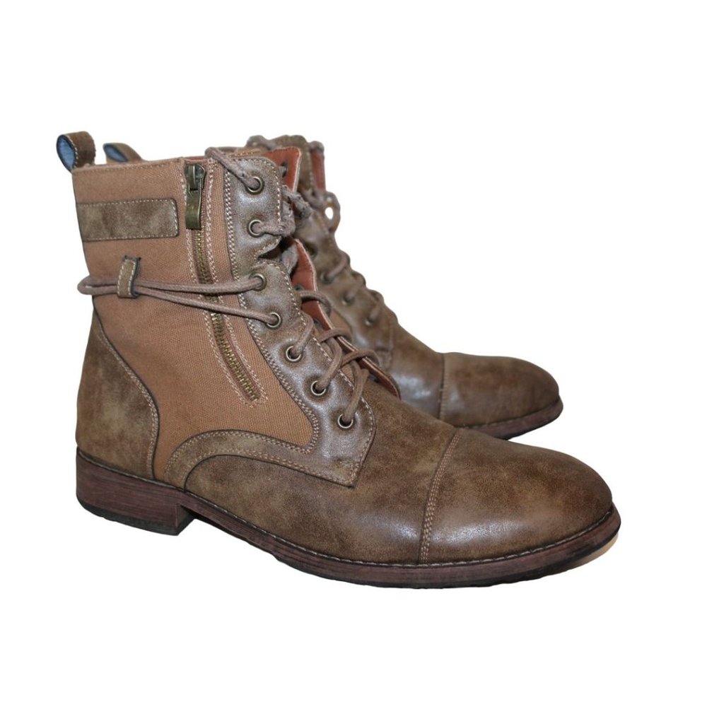 POLAR FOX Mens Kanye Flannel Lined Above the Ankle BOOTS Zip-Up & Lace Sz 12